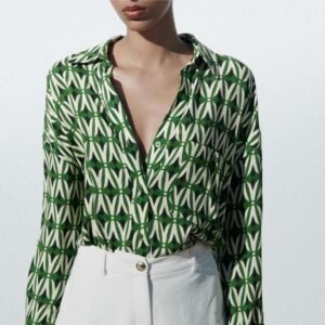 Collared Geometric Long Sleeve Shirt