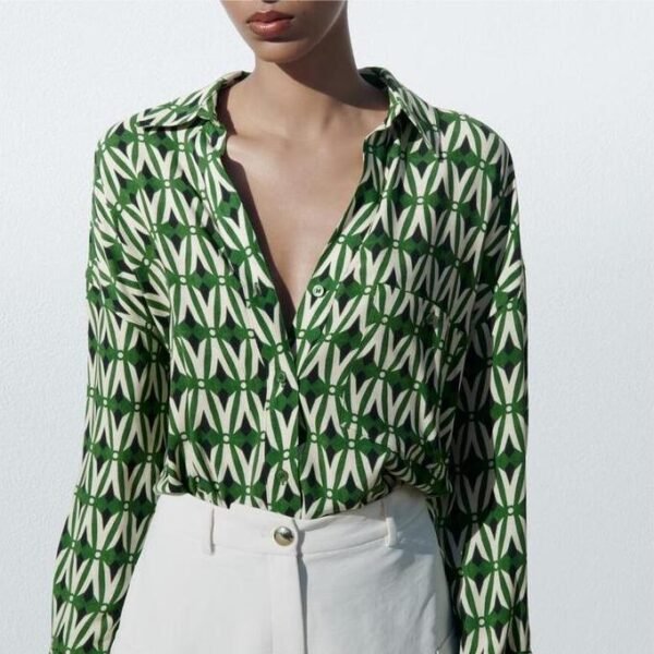 Collared Geometric Long Sleeve Shirt