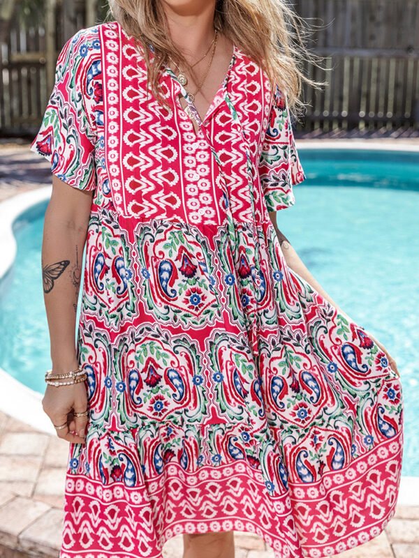 Summer V neck Bohemian Printed Dress