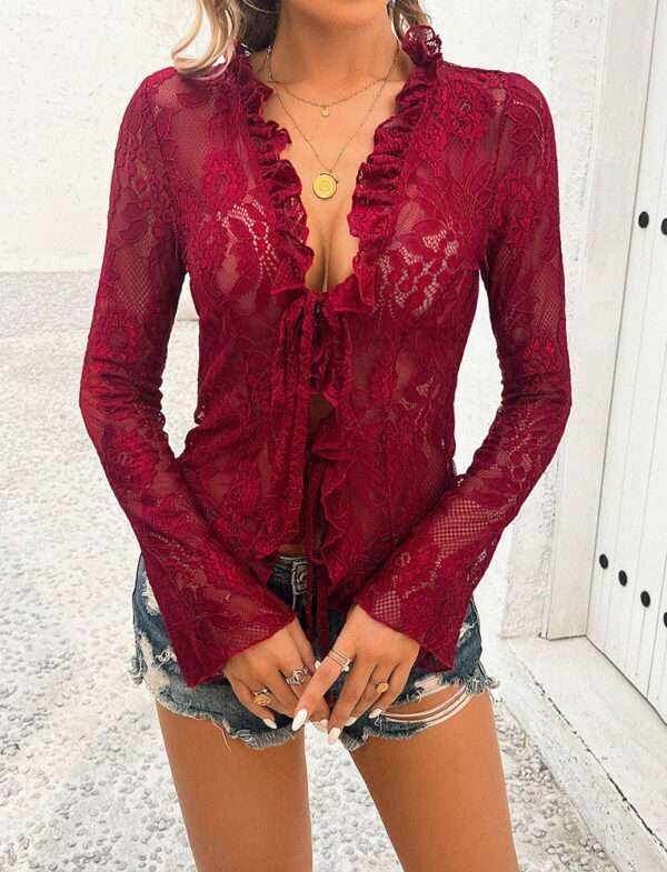 Spring Summer Sexy Long Sleeve Lace Top